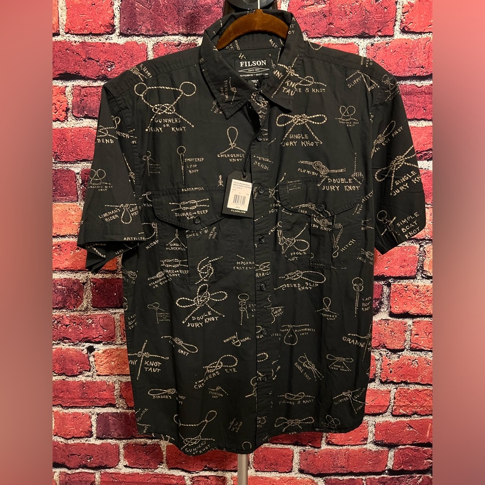 NWT Filson Washed Feather Cloth SS Shirt, Knots Pattern, Small